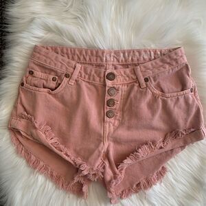 The Frayed Salmon Denim Shorts Size 4